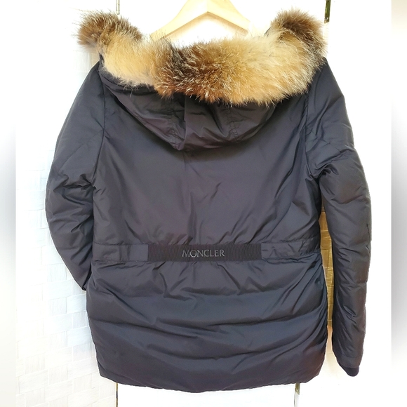 NWT$990 Moncler Kid's Menue Fox Fur Black White Down Puffer Jacket Sz 12A (9-10) - Picture 3 of 16